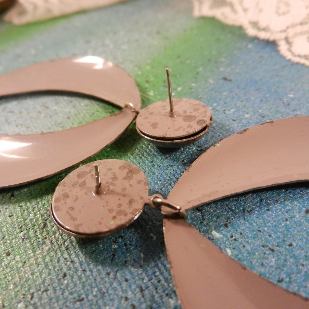 VTG Contempo hoop pierced earrings large drop and dangle green gray camo grunge - Picture 8 of 10
